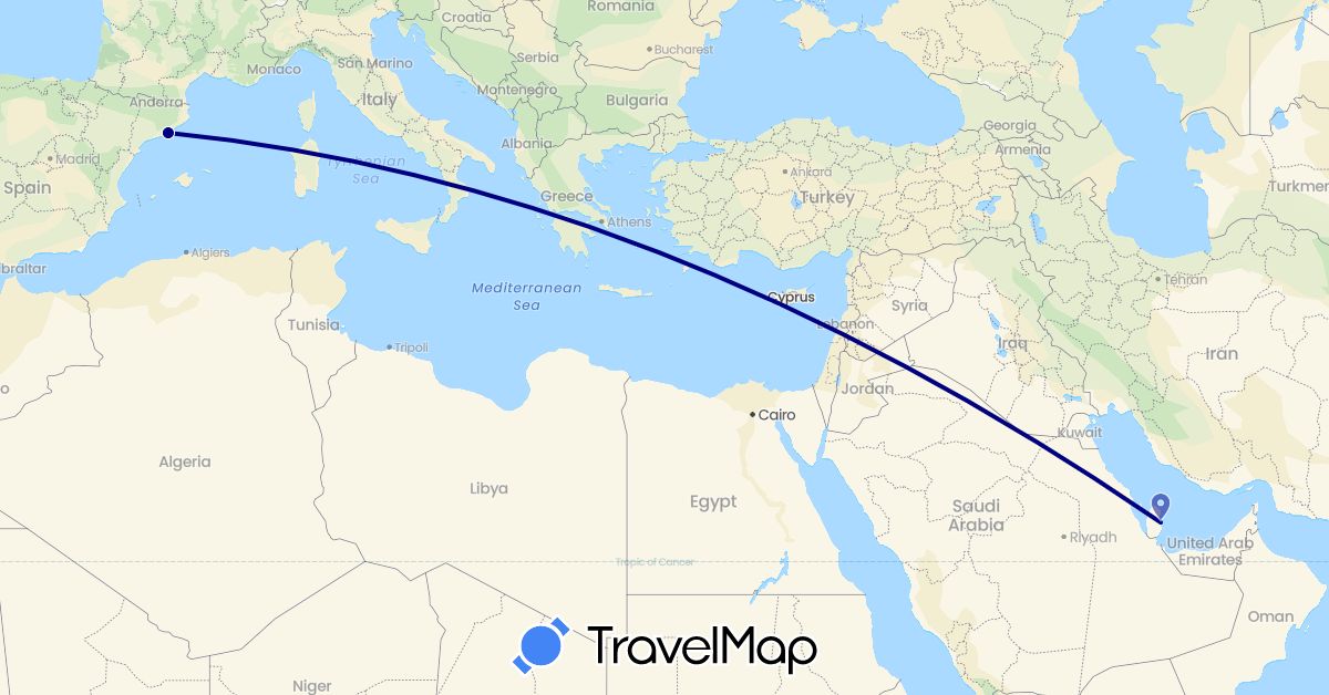 TravelMap itinerary: driving in Spain, Qatar (Asia, Europe)